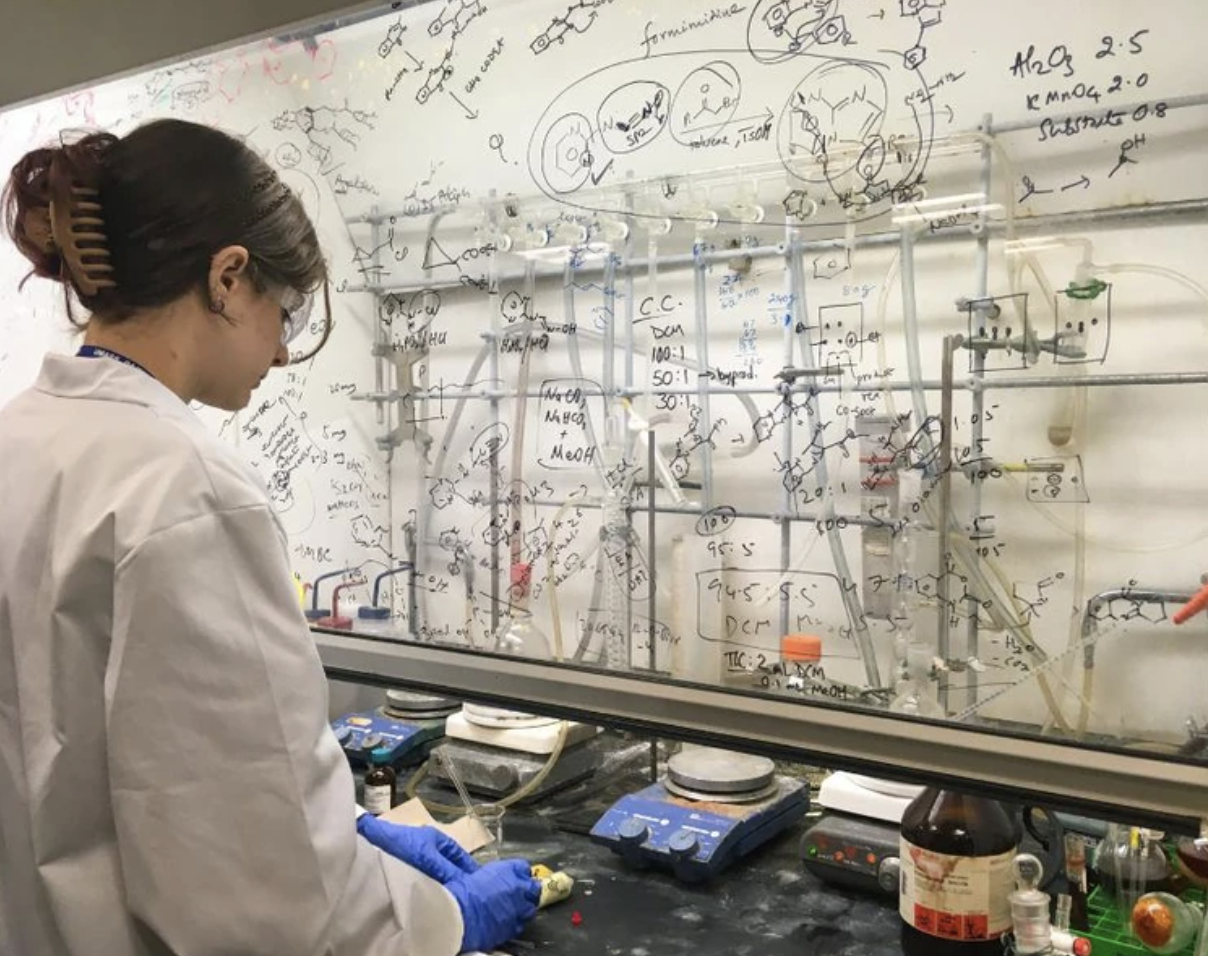 Audra Palmer, an organic chemistry major, works in a lab on UMass Dartmouth campus