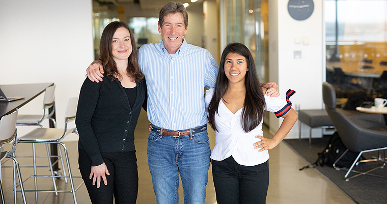 Dan Phillips with 2018 Entrepreneur Scholarship recipient Maria Vasco and 2019 Entrepreneur Scholarship winner Sarah DuBois-Coyne