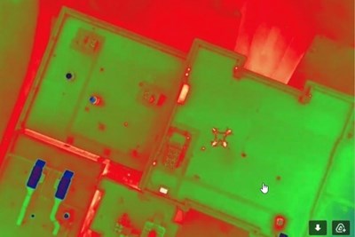 The drone's infrared camera captures thermal images, such as this one of the Southwick Hall roof. 