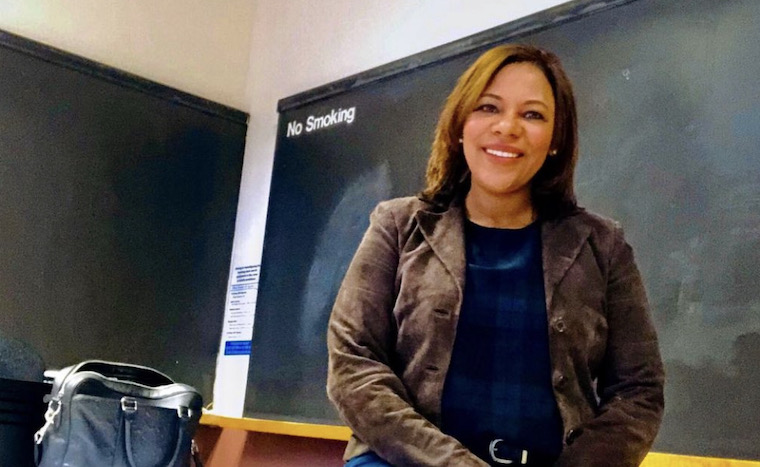 Dr. Tracey in a classroom in McCormack Hall, during her tenure as a professor.