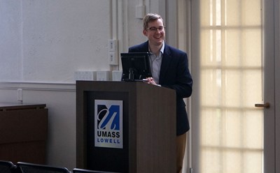 James Heiss, assistant professor of Environmental, Earth & Atmospheric Sciences, gives a presentation on “The Invisible Flood: Saltwater Intrusion into Aquifiers and its Effect on Water Resources.”