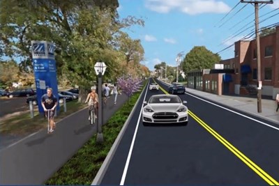 During a public forum on the Pawtucket Greenway project last semester, TEC officials shared this rendering of the proposed shared path for pedestrians and bicyclists.