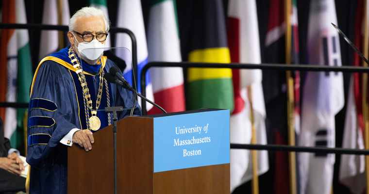 Chancellor Marcelo Suárez-Orozco delivers a speech during commencement