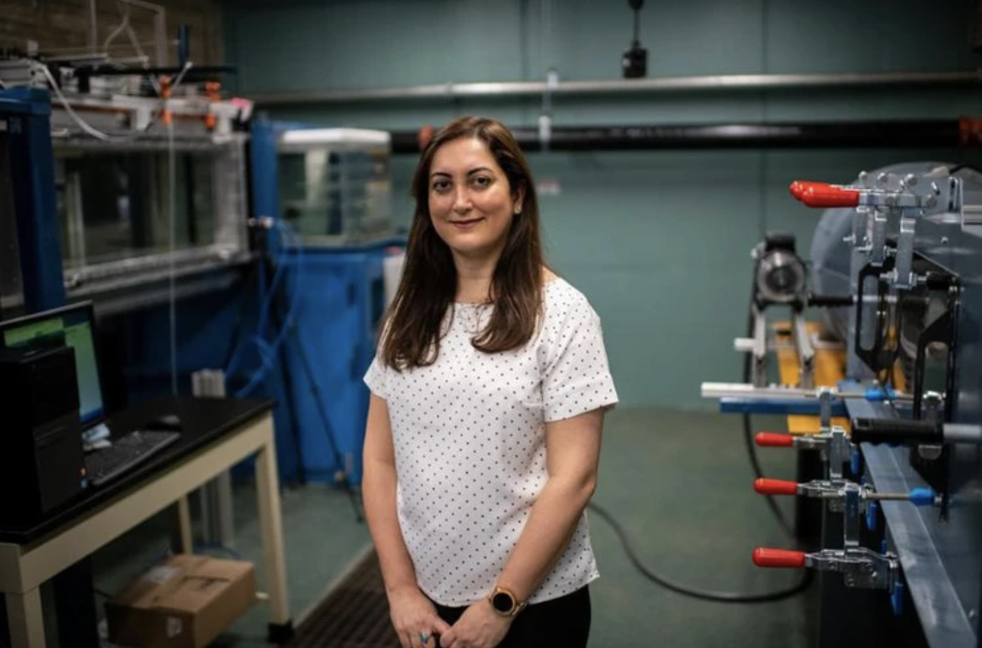 Assistant Professor of Mechanical Engineering Banafsheh Seyed-Aghazadeh in the Fluid-Structure Interactions Research Laboratory