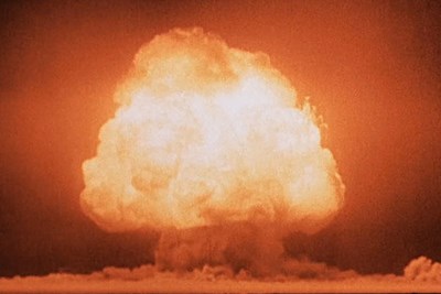 Photo of the world’s first atomic explosion on July 16, 1945, south of Alamogordo, New Mexico.