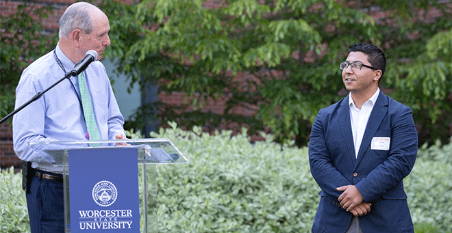  Chancellor Collins recognized rising third-year School of Medicine student Mina Botros for his dedication and commitment.