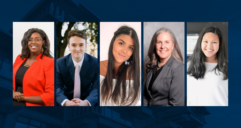 (Left to Right): LaToya Rene Robertson (’21), Kevin Joseph Burchill (J.D. ’21), Maria Valentina Roa (’21), Kristine C. Goodwin (J.D. ’20), and Mary Ellen Loomis (’20)