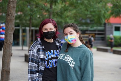 First-year Honors College students Emma Lee, left, and Kira Szilva are excited to be on campus and settling into University Suites.