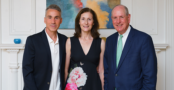 UMass alumni Dan and Diane M. Casey Riccio, PhD, with Chancellor Collins during Commencement weekend in 2021