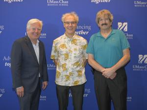 President Meehan and 2024 Nobel Prize in Physiology or Medicine winners Dr. Victor Ambros and Dr. Gary Ruvkun