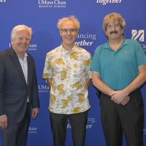 President Meehan and 2024 Nobel Prize in Physiology or Medicine winners Dr. Victor Ambros and Dr. Gary Ruvkun