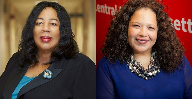 Medical writer and editor Harriet Washington (left) and Worcester Black History Project founder Deborah Hall (right)